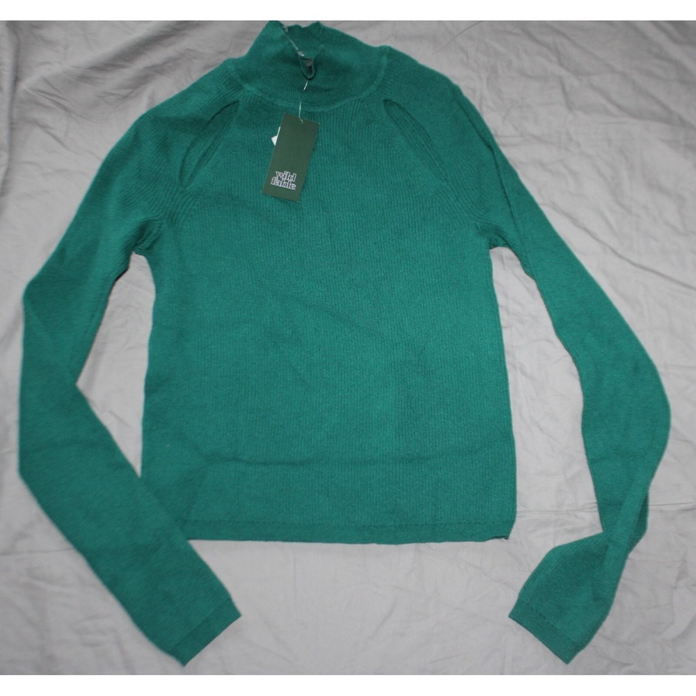 Women's Mock Turtleneck Fitted Cut Out Pullover Sweater - Wild Fable Dark Teal S